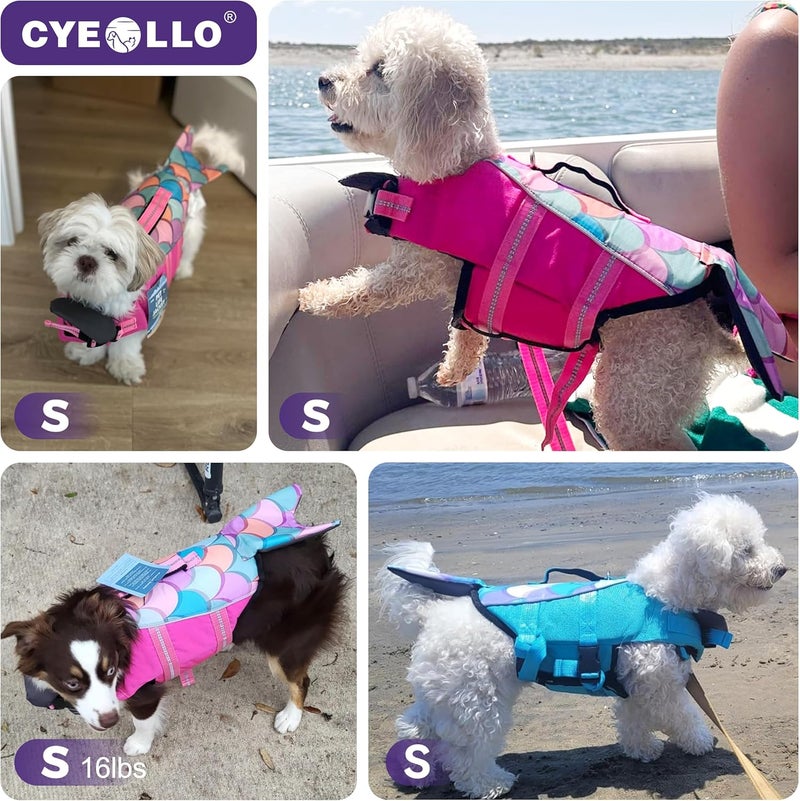 cyeollo Store Dog Life Jacket Mermaid Dog Safety Vest with Rescue Handle Refletive Strip Small Dogs Life Vests for Swimming Boating, Pink S - Image 5